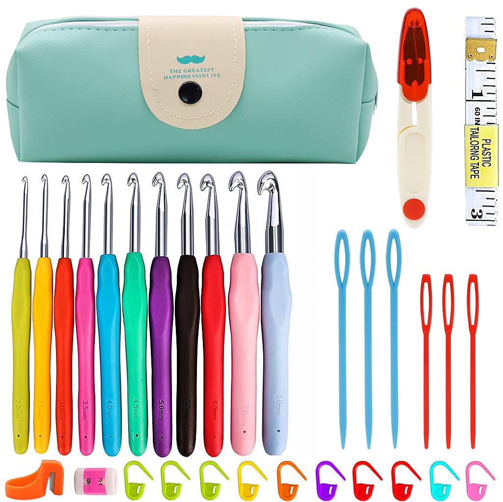 PATPAT 32 Pcs Pack Crochet Hooks Set Ergonomic Soft Handles Needles for Arthritic Hands,Aluminum Blunt Needles,Knitting Needle PATPAT 32 Pcs Pack Crochet Hooks Set Ergonomic Soft Handles Needles for Arthritic Hands,Aluminum Blunt Needles,Knitting Needle